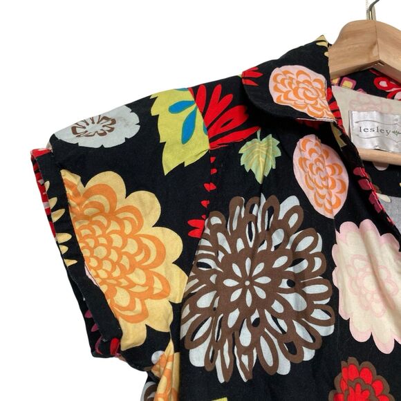 Lesley Evers Black Floral Summer Dress Size S Cotton Short Sleeve Knee Length - Picture 5 of 12